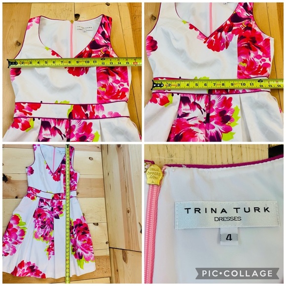 Trina Turk white floral fit & flare V neck dress 4 - Picture 13 of 13